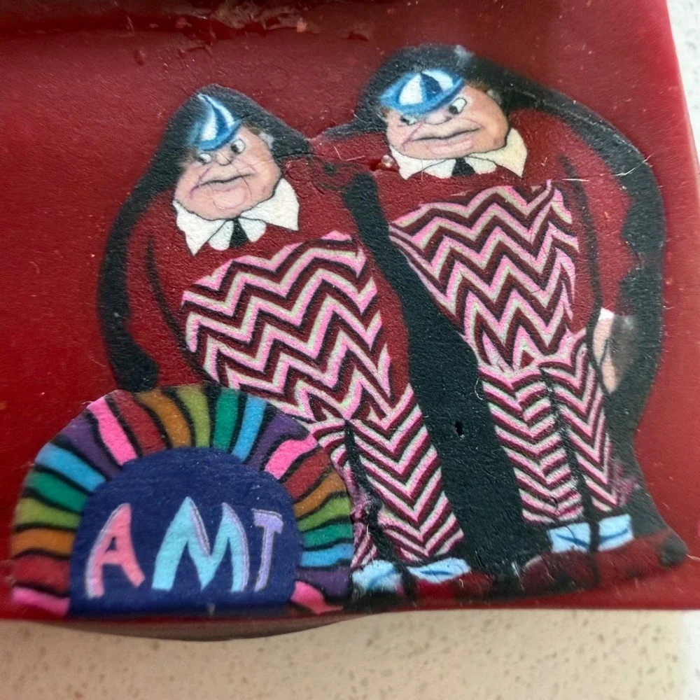 Rare Vintage 1990s Kathleen Amt Signed Polymer Clay Brooch Pin Cheshire Cat Art